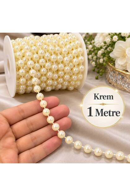 Beyaz Sabit Tam İnci Şerit 8 mm 1 Metre