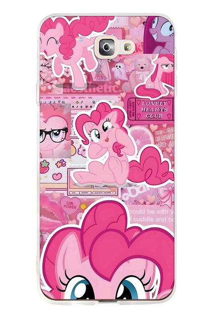 Samsung Galaxy J7 Prime Uyumlu Pink Pony Desenli Şeffaf Telefon Kılıfı
