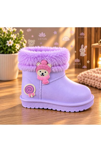 Children's Fur-Lined Waterproof Laceless Teddy Bear Boots