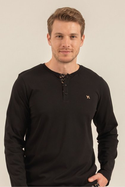Men's Black Long Sleeve Pajama Top