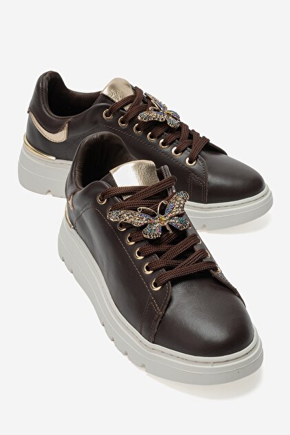 Jenny Brown Leather Genuine Leather Butterfly Buckle Women's Casual Sports Shoes