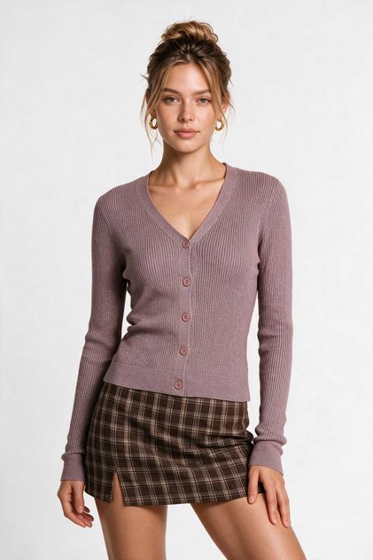 Shiny Seasonal Knitwear Cardigan 4381 Lki̇0075 Dried Rose