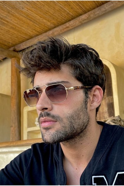 Eşref Unisex Ultra Light Uv400 Filtered Gold Framed Brown Sunglasses