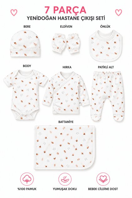 7 Piece Newborn Hospital Discharge Set 100% Cotton 0-3 Months Unisex Baby Clothing Set