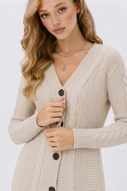 Women's Hair Weave Pattern Cardigan with Button Details