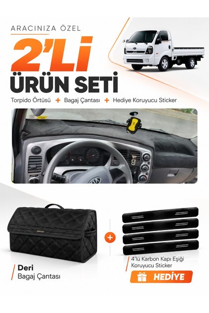 Kia Bongo (2004-2019) Compatible Torpedo Cover + Leather Luggage Bag + Sticker Set - Ki001