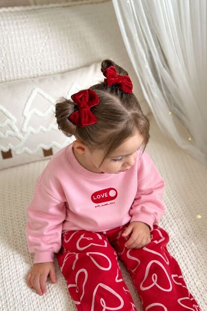 Love Printed Heart Patterned 2-Piece Baby Girl Set-Pink - Pink