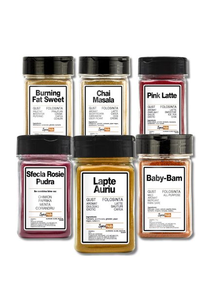 Set condimente dulci SpiceHub, 6 mixuri de condimente naturale pentru latte, cafea, smoothie-uri