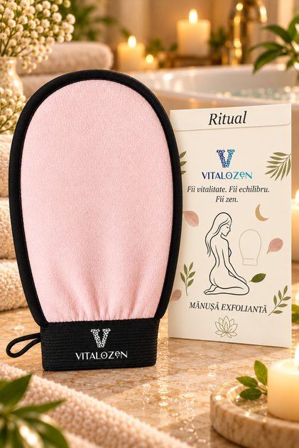 Manusa exfolianta pentru corp, curatare si masaj, piele neteda si curata, roz si negru