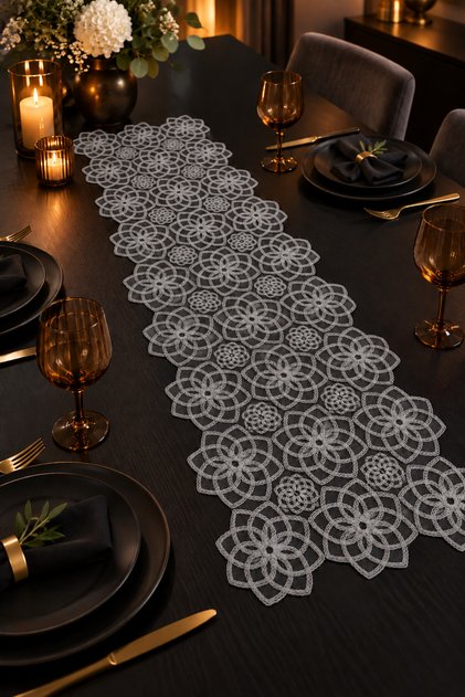 Lace-Look Decorative Runner for Dining Table, Nightstand, Coffee Table, and Display Cabinet – Elegance for Everyday and Special Tables