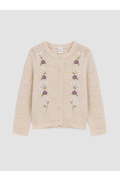 Cardigan tricotat brodat pentru fete cu guler rotund