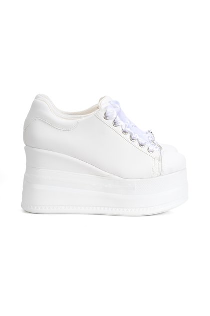 White Leather Women's Shoes with Filled Heels 9cm Comfortable and Stylish Design