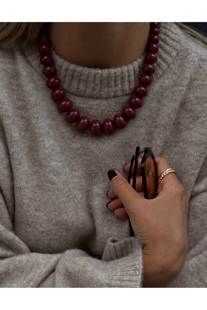 Bordo Kolye İri Boncuklu Vişne Çürüğü Vintage Pinterest Kolye
