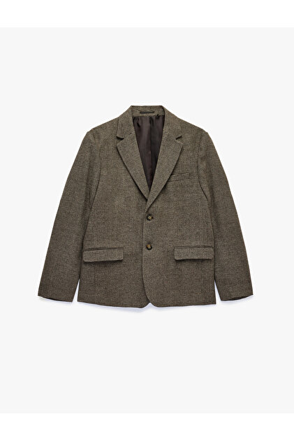 Regular Fit Uzun Kollu Kapaklı Cepli Düğmeli Mono Yaka Blazer Ceket