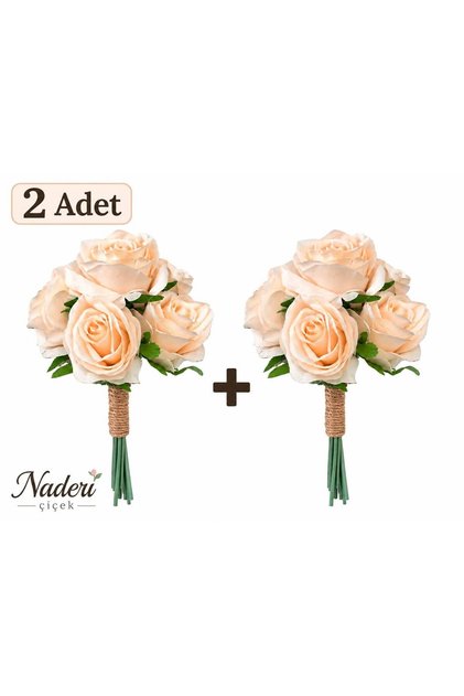 2 Demet Yapay Gül Her Demet 6 Çiçekli 30 cm Krem Saksısız