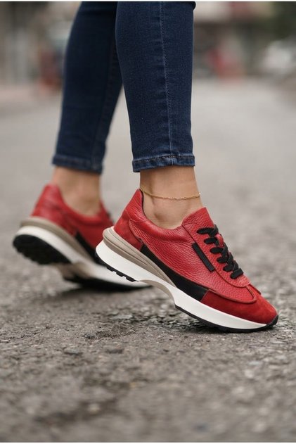 TREND Kadın Günlük Hakiki Deri Sneaker Kaydırmaz Taban Esnek Rahat Ortopedik Spor Ayakkabı