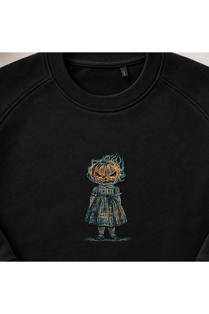 Pumpkin Gothic Doll Girl Embroidered Crew Neck Sweatshirt Unisex