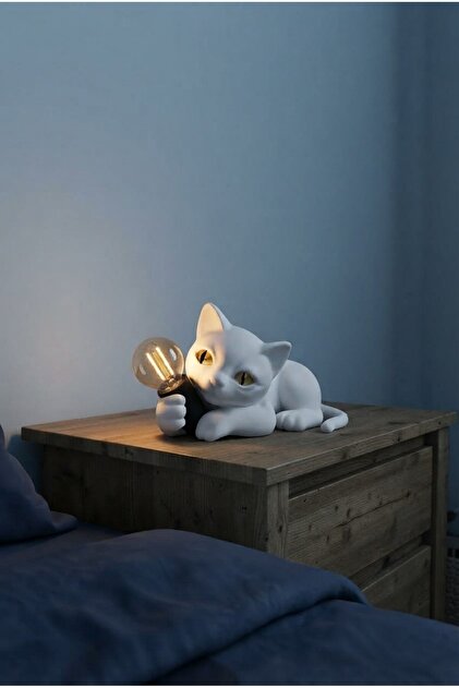 Kedi Tasarımlı Çocuk Odası Dekoratif Abajur ve Gece Lambası