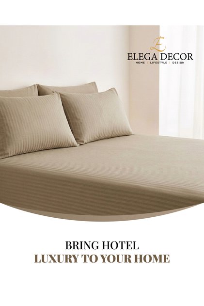 210TC Cotton Satin Queen Stripes Bed Sheet Set 3PC | Soft Breathable Satin Flat Sheet 229x256 cm | 2 pillowcase 50x75 cm | OEKO-TEX & ECAS Certified