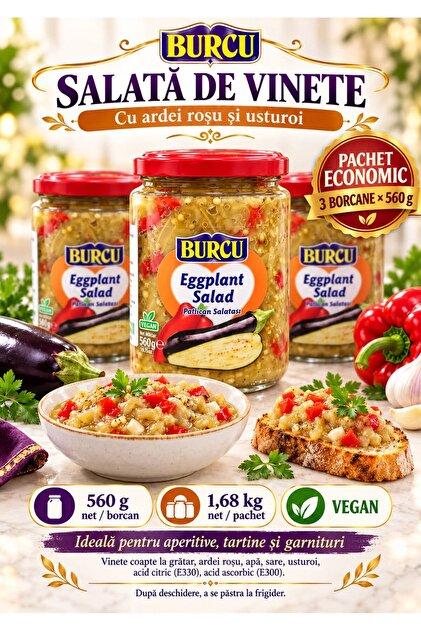 Salată de vinete cu ardei roșu și usturoi, vegană – Pachet economic 3 × 560 g