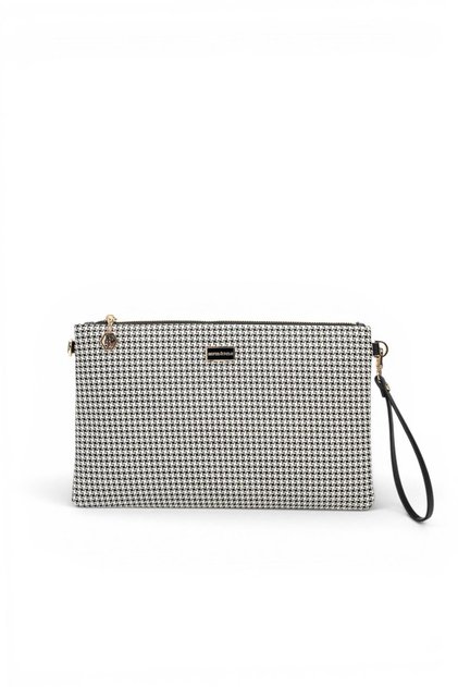 Black - Black Houndstooth Plaid Women's Portfolio and Clutch Handbag Sp1034