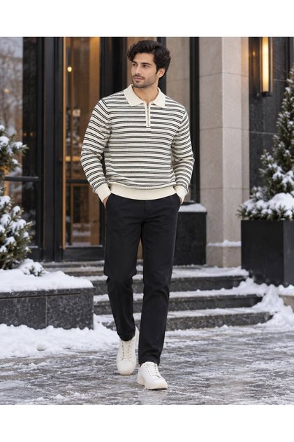 New Season Polo Collar Zippered Sweater