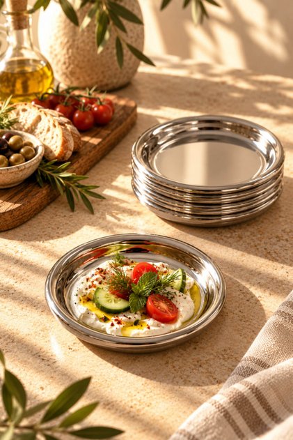 1 Adet 11 cm Paslanmaz Çelik Meze Tabağı Servis Sunum Tabağı Şık Mini Tabak