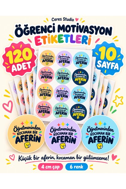 Kocaman Bir Aferin Öğrenci Motivasyon Etiketi Seti