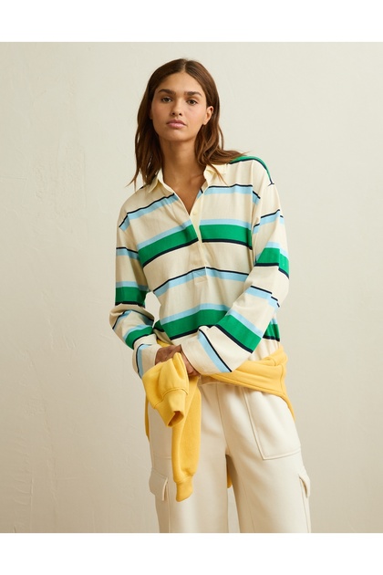 AE Long-Sleeve Striped Rugby Polo Shirt