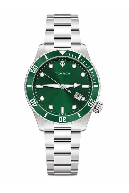 MARINER TRS9061 Men’s Analog Quartz Watch, Green Dial & Bezel, Japan Movement, Date Display, Silver Stainless Steel Bracelet