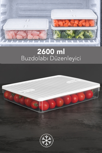 2600ml Refrigerator Organizer - Leak-Proof Lid Storage Container Suitable for Microwave and Freezer White