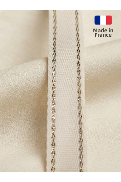 French Cotton Herringbone Lurex Stripe Detailed Ribbon / Decorative Ribbon / Special Occasion Decoration / Sewing Closure Strip - 20mm - 10 Meters