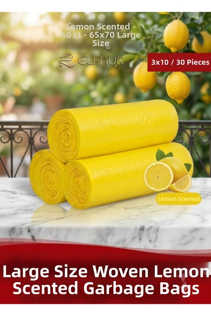 Drawstring Large Size Lemon Scented Trash Bags 10 Pieces 3 Rolls 65X75