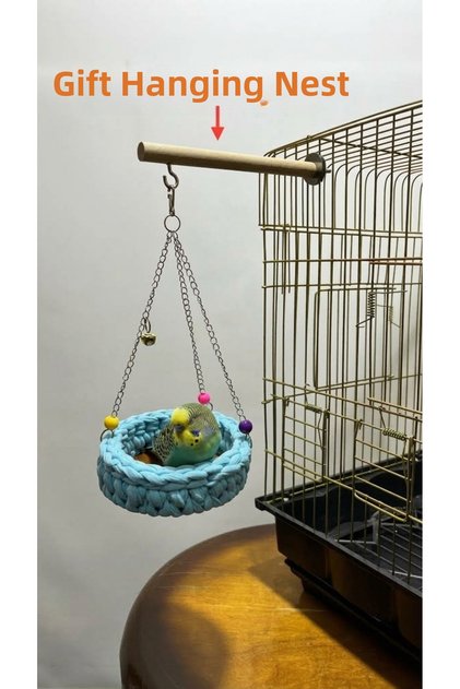 Knitted Bird Hammock Bird Swing (Blue) with Perch Gift for Budgie and Lovebird Swing