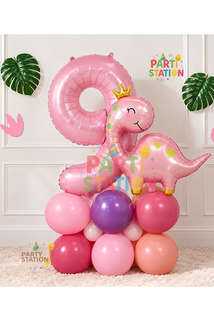 Cute Pink Dinosaur Concept 9 Years Old - 10 Piece Birthday Balloon Set
