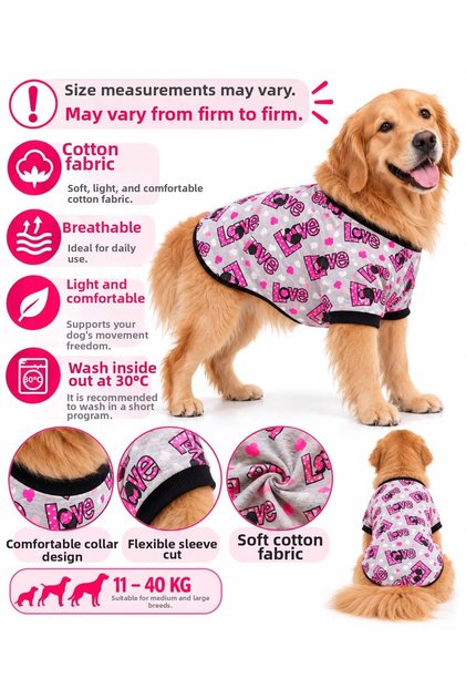 Large Breed Gray Pink Love Dog T-Shirt Dog Outfit (18-40kg)