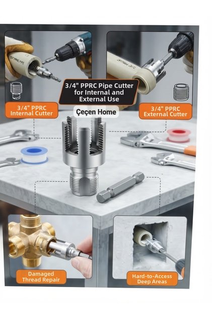 3/4" Pprc Pipe Internal and External Threading Tool - Plumbing Repair, Thread Reconditioning, and Drill Bit Set