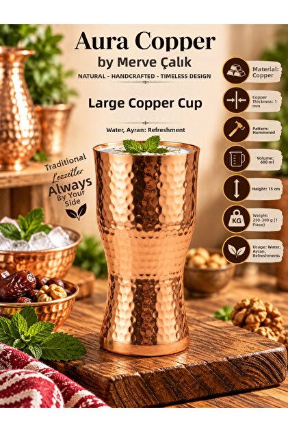 Handmade Forged Copper Cup 500-600 ml Soft Drink Cup Kc-00017 Copper Large Size 600 ml