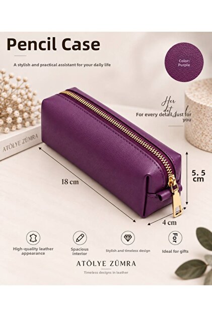 Vegan Leather Zippered Pen Holder