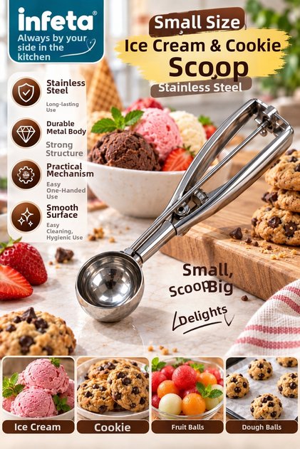 Small Size Stainless Steel Ice Cream Scoop Metal Spring-Loaded Cookie Portioning Spoon
