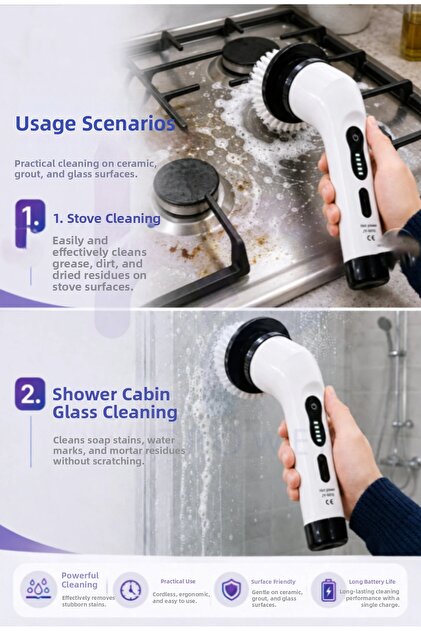 Electric Cleaning Tool 8 Different Nozzles Scrubber Electric Cleaning Glass Wiping Apparatus