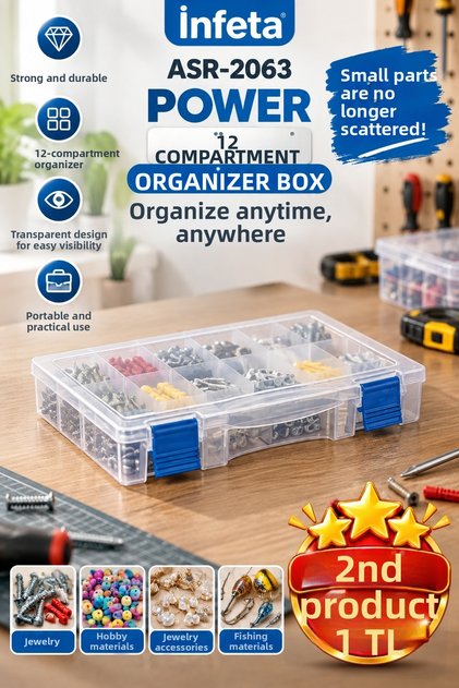 12 Compartment Transparent Organizer Box with Lid, Lockable Multi-Purpose Organizer Storage Box