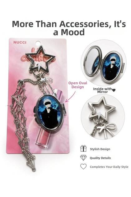 Jujutsu Kaisen Charm Keychain with Metal Mirror and Gloss Holder Comes in 1 Piece.