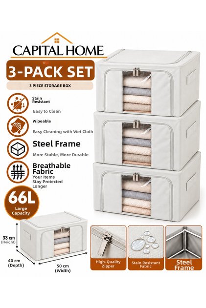 3-Piece Bag Set with Steel Frame+ Transparent Windows+Double Zippers