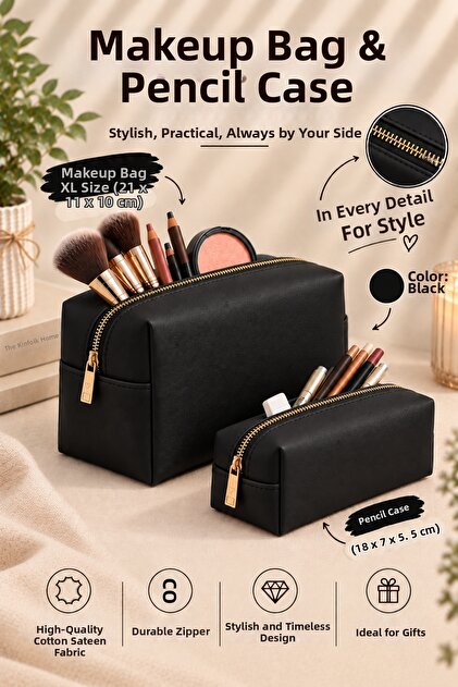 Vegan Leather Organizer Makeup Bag Multi-Purpose for Daily Use (23X12Cm)