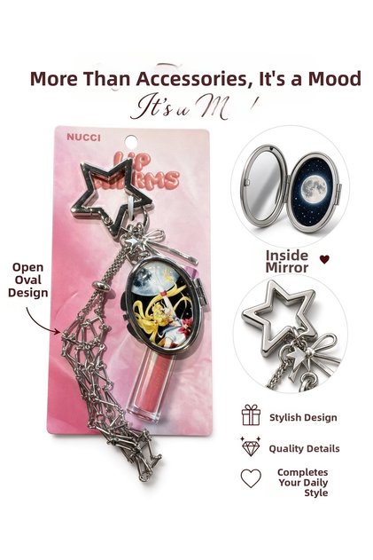 Metal Mirrored Glossy Sailormoon Charm Keychain with Holder Comes in 1 Piece.