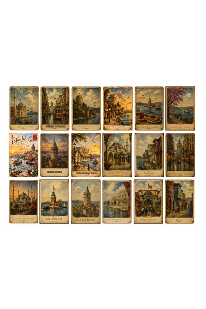 Istanbul Important Sights Themed Postcard Set (10X15 cm 18 Pieces)