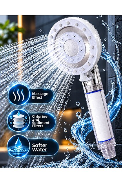 Premium Filtered Shower Head 5-Function Massage Effect White Shower Head with Chlorine and Limescale Filter
