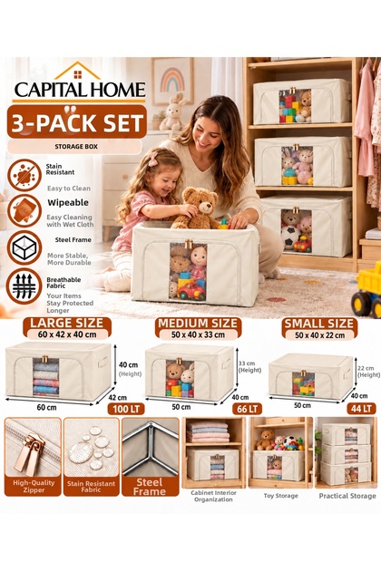 Multipurpose 3-Piece Bag Set with Steel Frame+Transparent Windows+Double Zippers+Large Size+Medium Size+Small Size