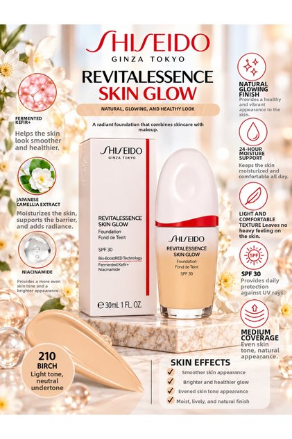 Revitalessence Skin Glow 210 Birch 30 ml – Skin Tone Equalizer and Moisturizing Foundation